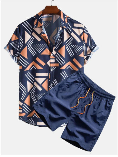 Cardigan Casual Printed Short Sleeves Shirt Beach Suit Men