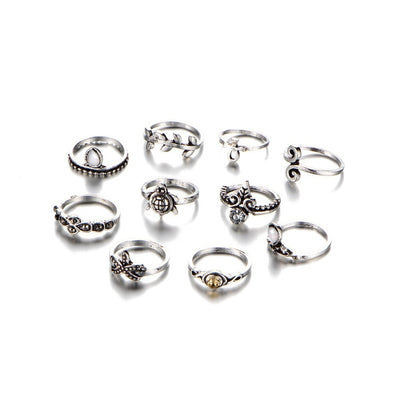 10pcs/set Ladies Antique Knuckle Rings Turtle Starfish Women