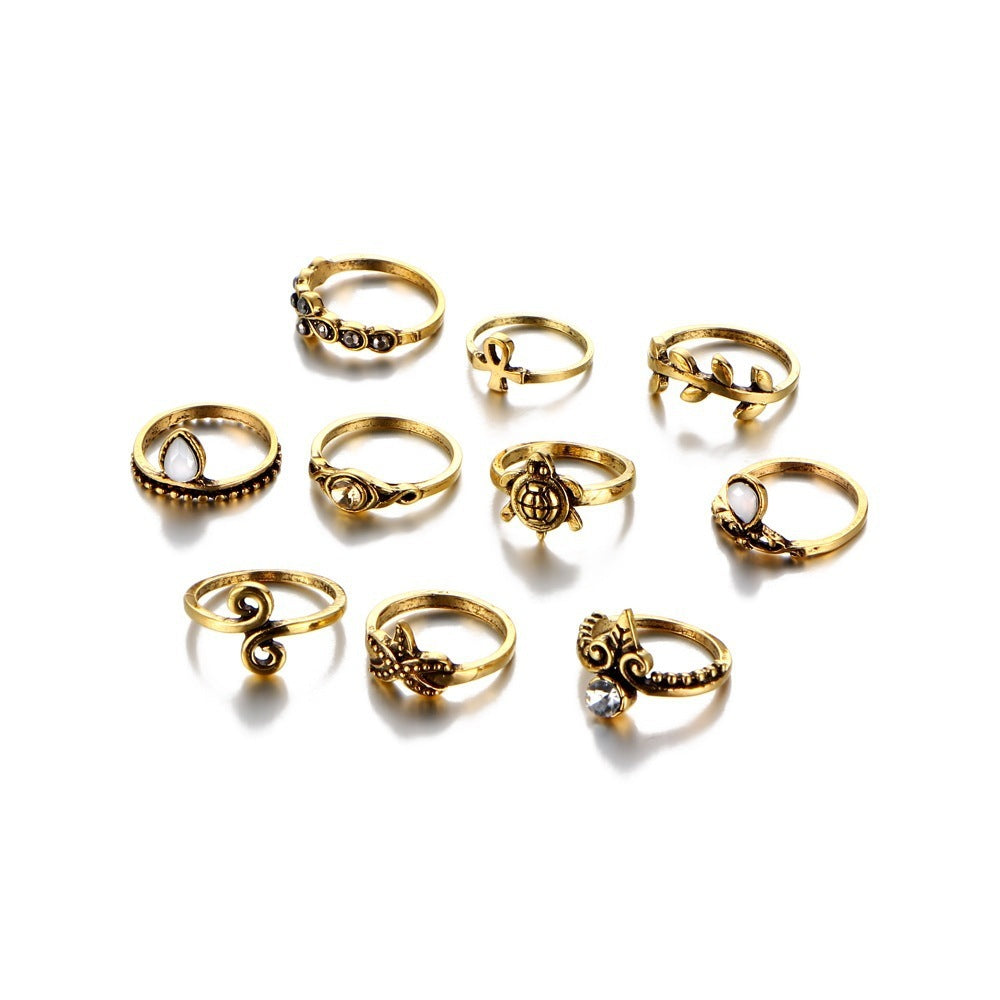 10pcs/set Ladies Antique Knuckle Rings Turtle Starfish Women