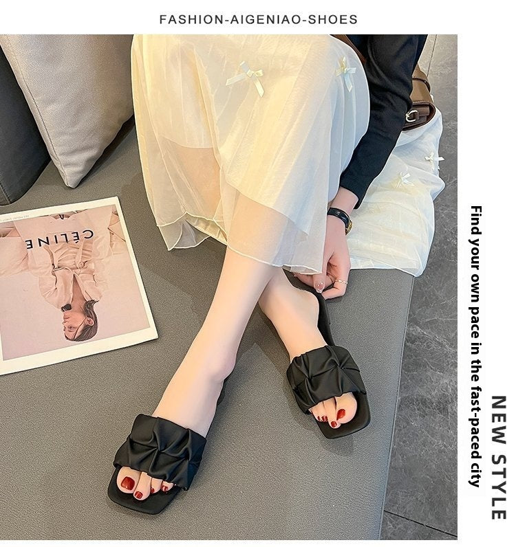 Summer Flat Plus Size Square Toe Slippers