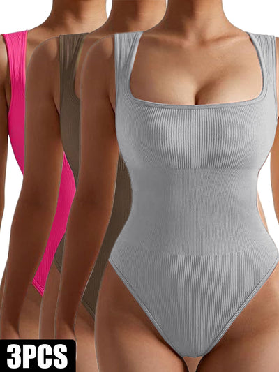 3 Pack Women Workout Seamless Jumpsuit Yoga Ribbed Bodycon One Piece Spaghetti Strap Romper